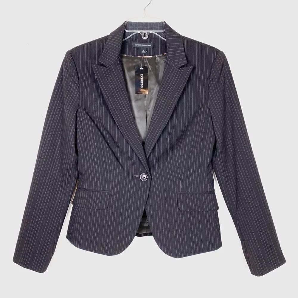 NWT Express Design Studio Brown Pinstriped Blazer Jacket